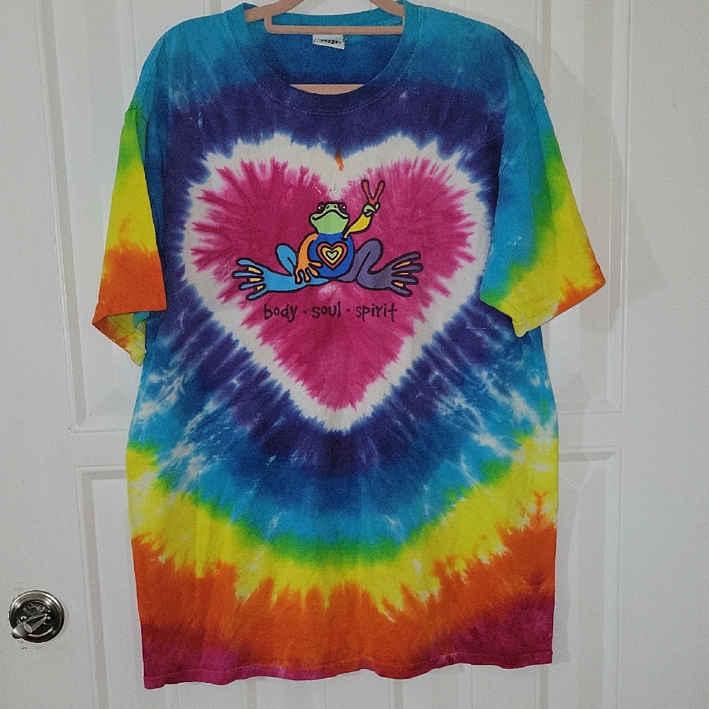 💖Vintage Peace frogs Tie-Dye Tee Large  FINAL